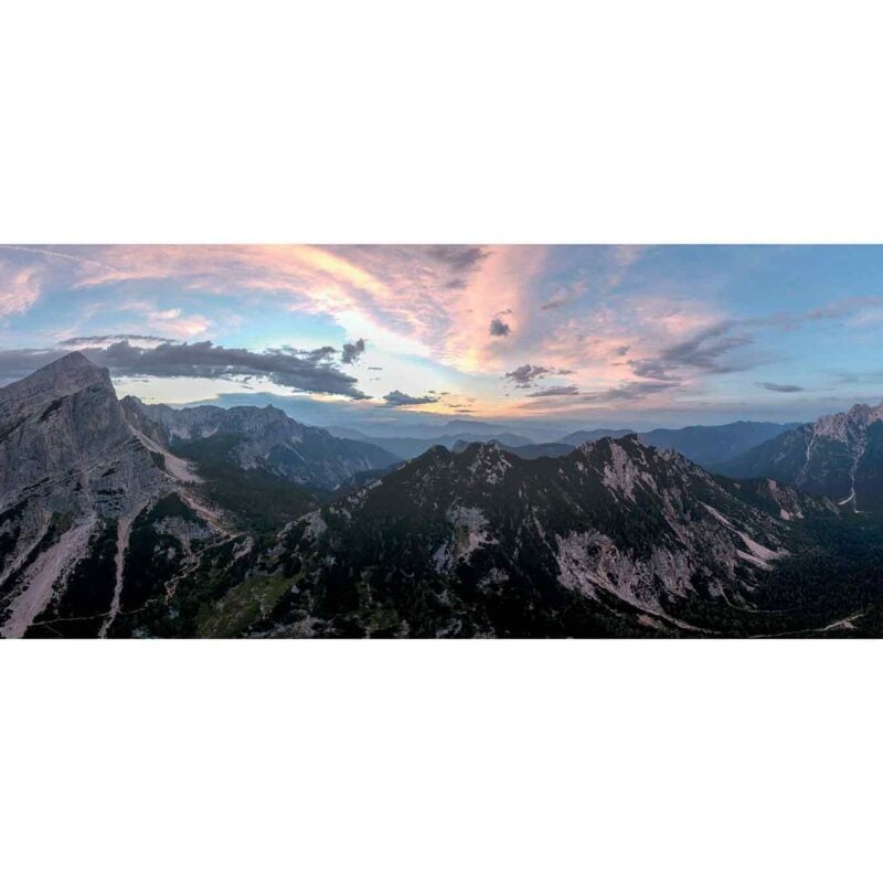 Colourful clouds sunset of the Julian Alps.