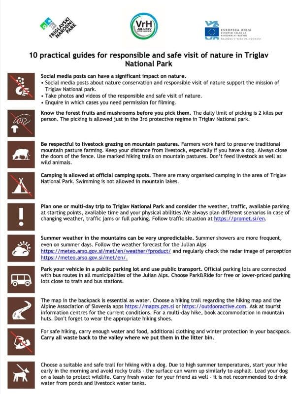 10 practical guides for responsible and safe visit of nature in Triglav National Park