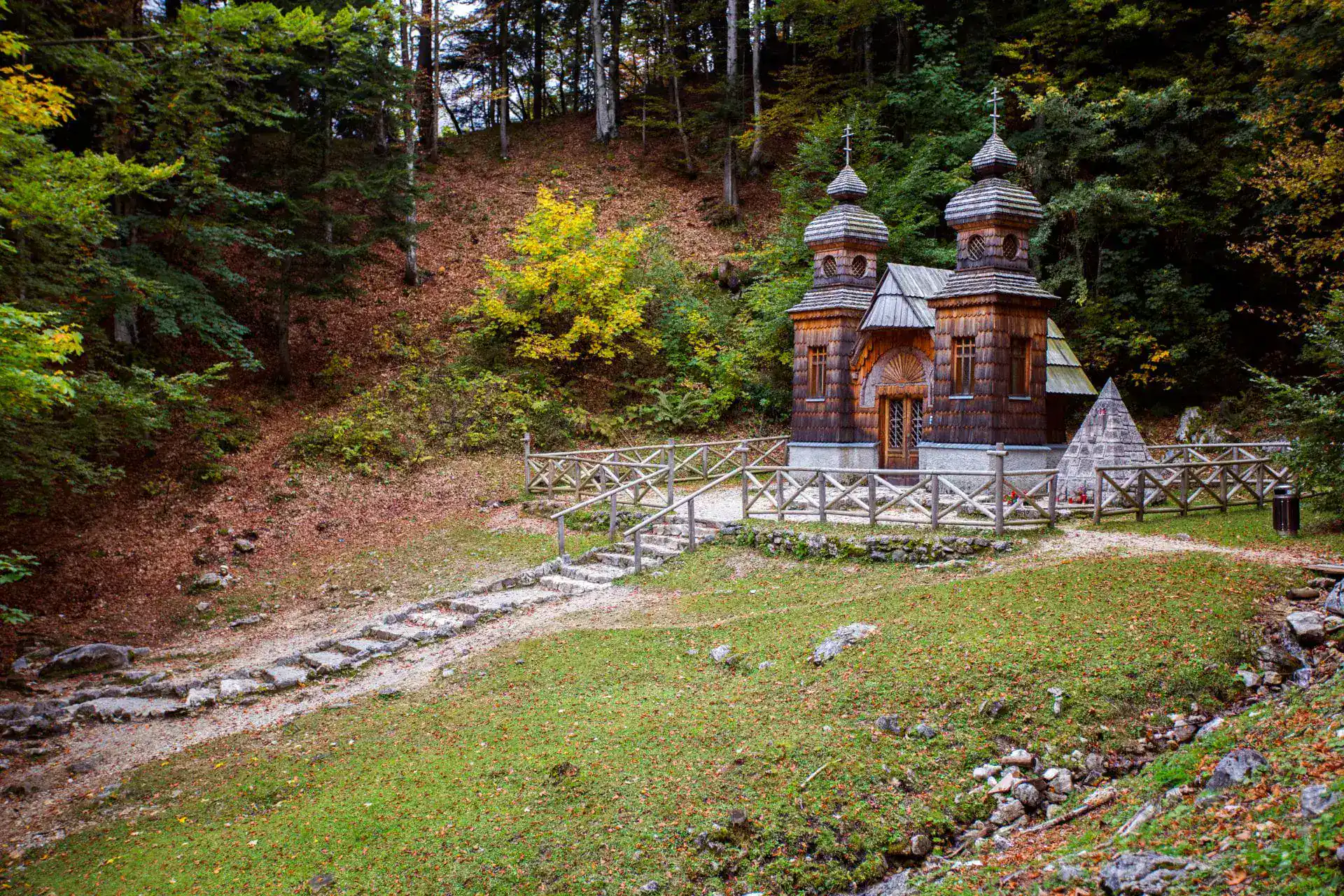 Russian chapel on Vršič pass near Kranjska Gora and Erjavčeva's mountain hut