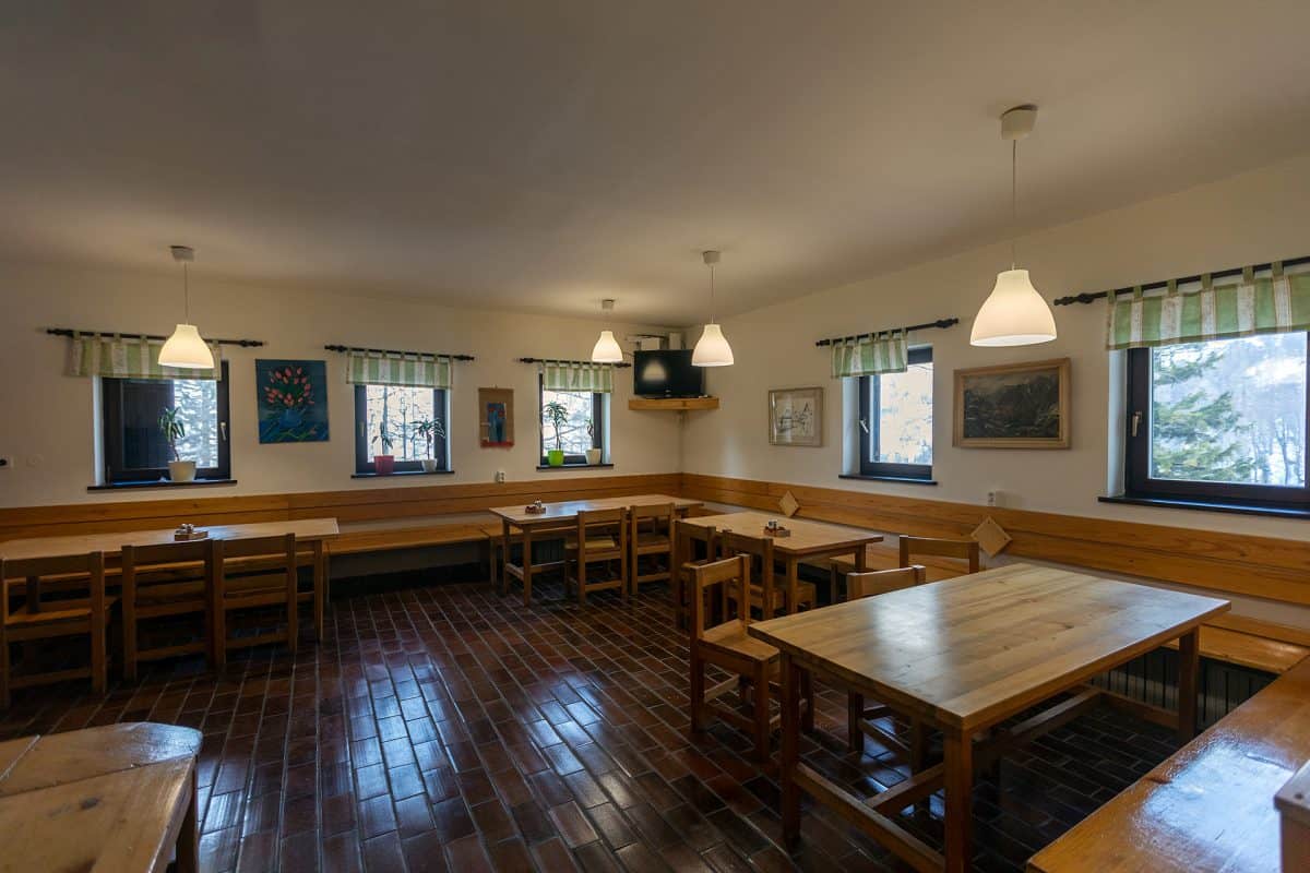 Living room in Erjavčeva's mountain hut @ Vršič pass