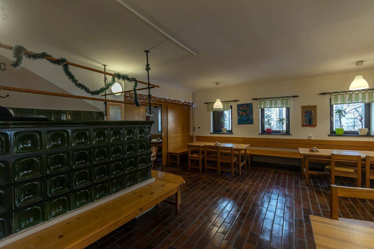 Living room in Erjavčeva's mountain hut @ Vršič pass