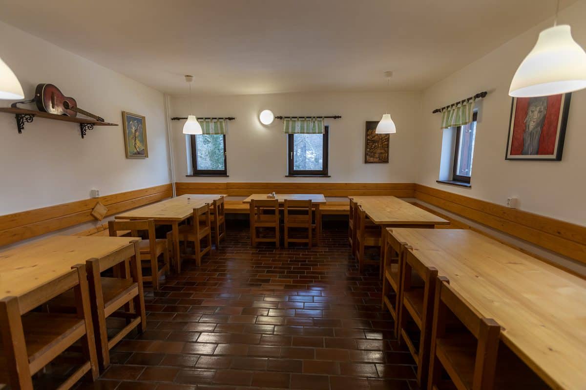 Living room in Erjavčeva's mountain hut @ Vršič pass