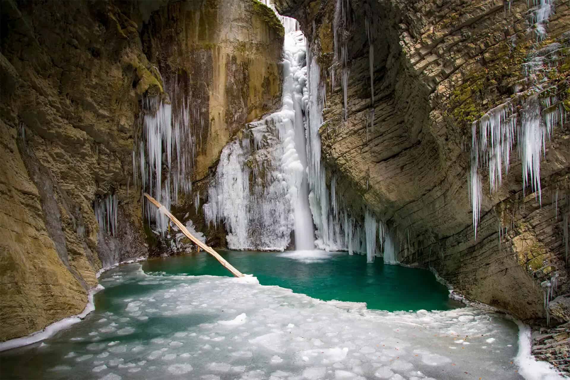 Kozjak Waterfall in winter