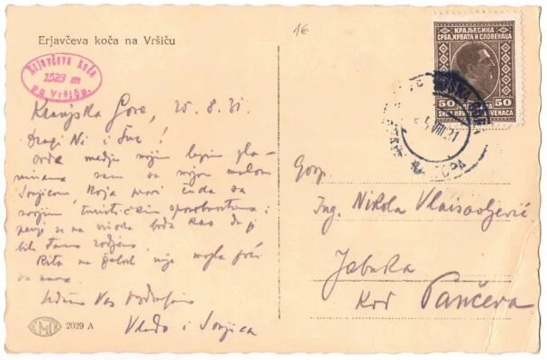 Back of the Erjavčeva koča postcard 1931
