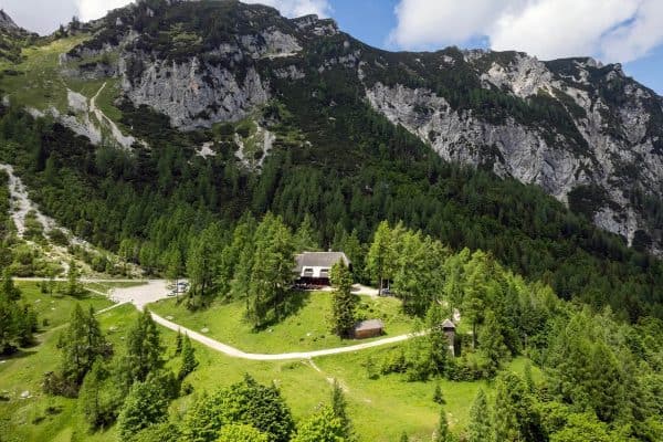 Erjavceva mountain hut at Vrsic pass in summer