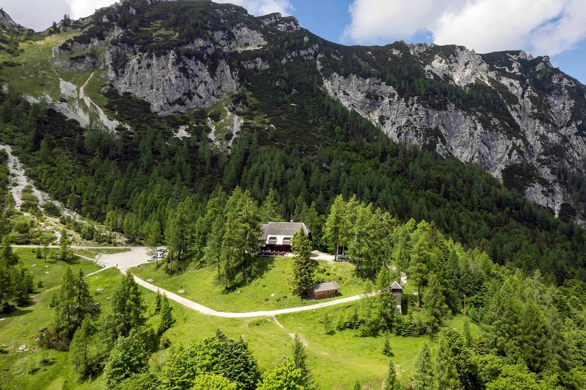 Erjavceva mountain hut at Vrsic pass in summer