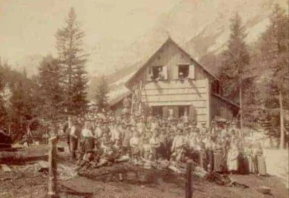 Opening of the Vosshütte today Erjavec lodge below Vršič on July 14, 1901