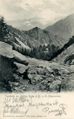 Voshütte - Erjavec Lodge (today Erjavčeva koča), built in 1901. This photograph is from 1905.