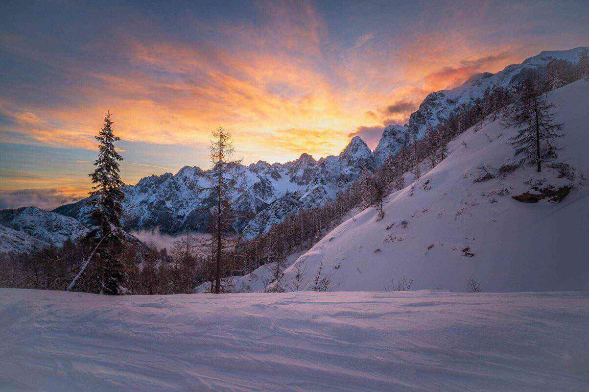 Winter at Vršič Mountain Pass Slovenia